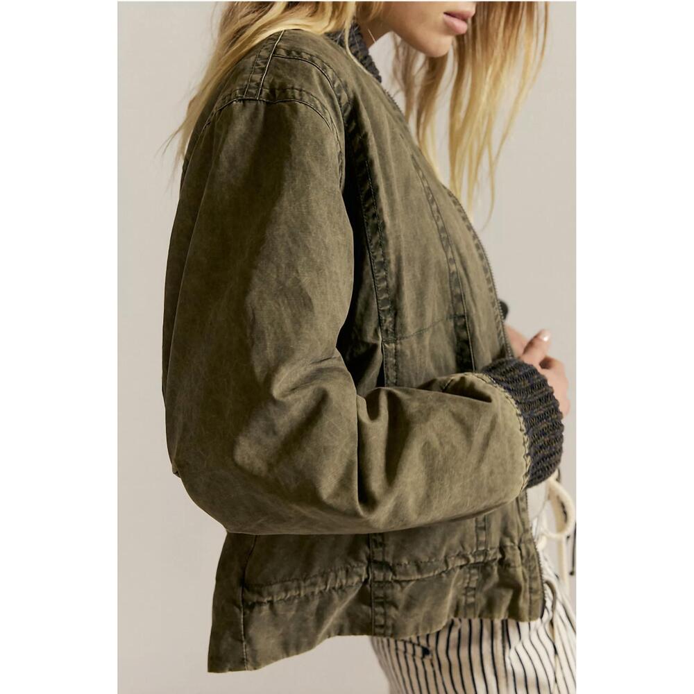 NEW FREE PEOPLE jax washed bomber jacket in olive - Picture 4 of 5